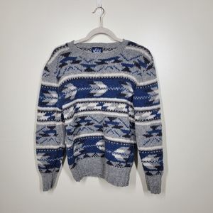 Vintage Woolrich patterned sweater blue grey 100% wool men's small